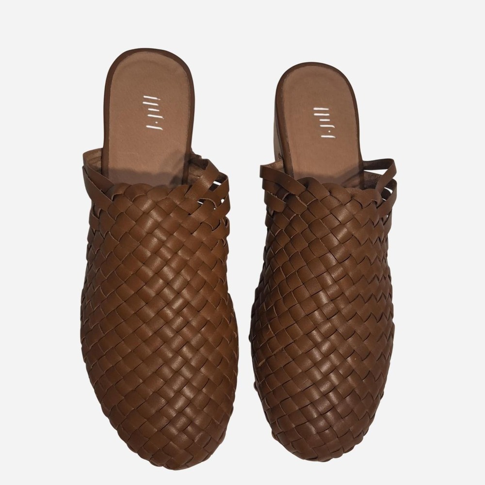 Womens j. jill Brown woven leather mules with a boho vibe